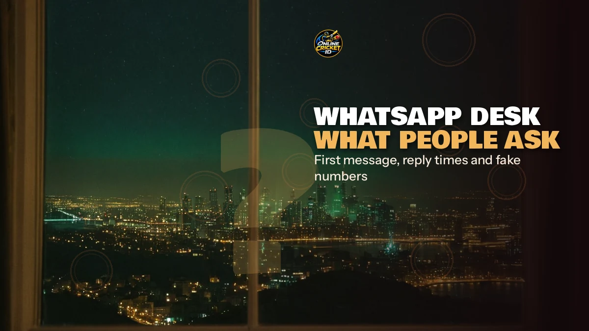 Player reading answers about the Online Cricket ID WhatsApp desk on a phone at night